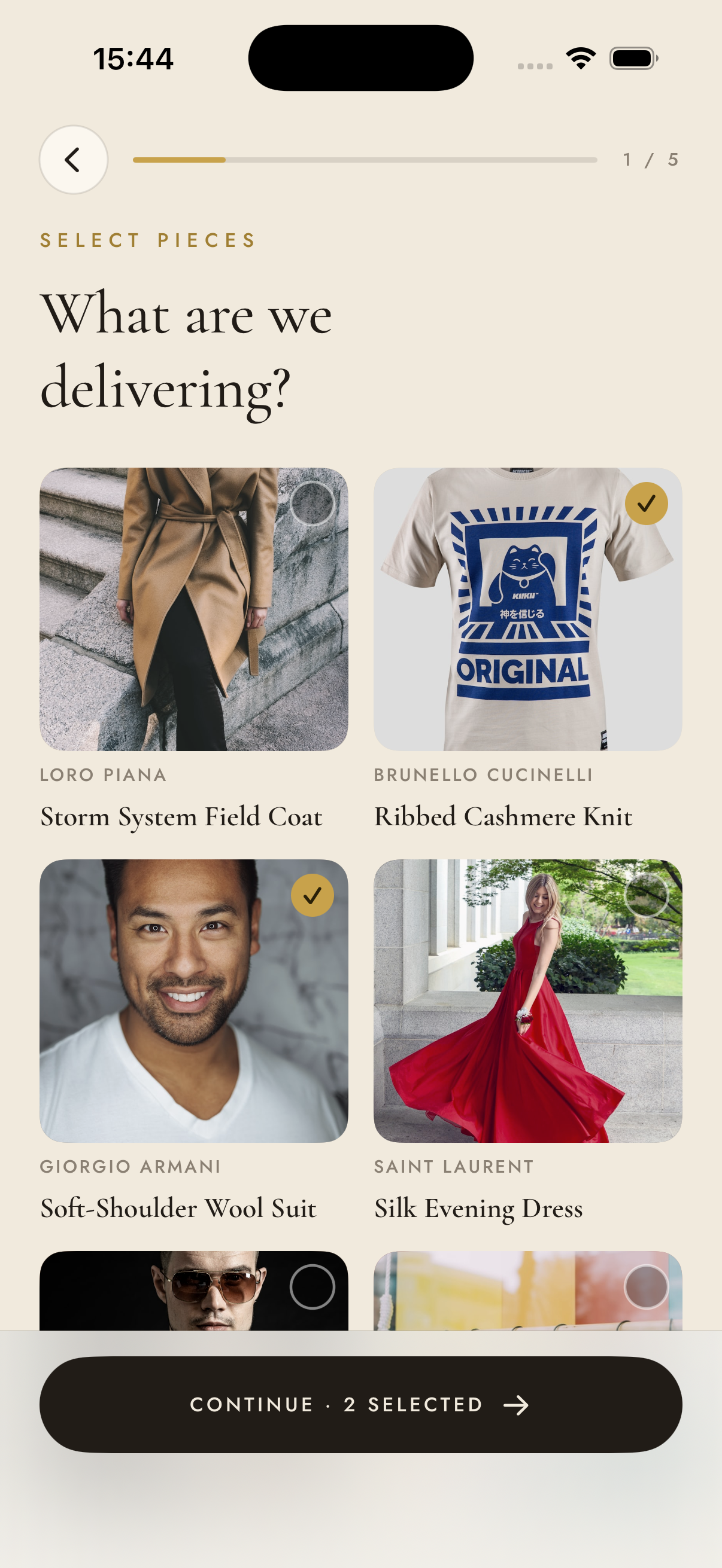 Select which garments to have delivered