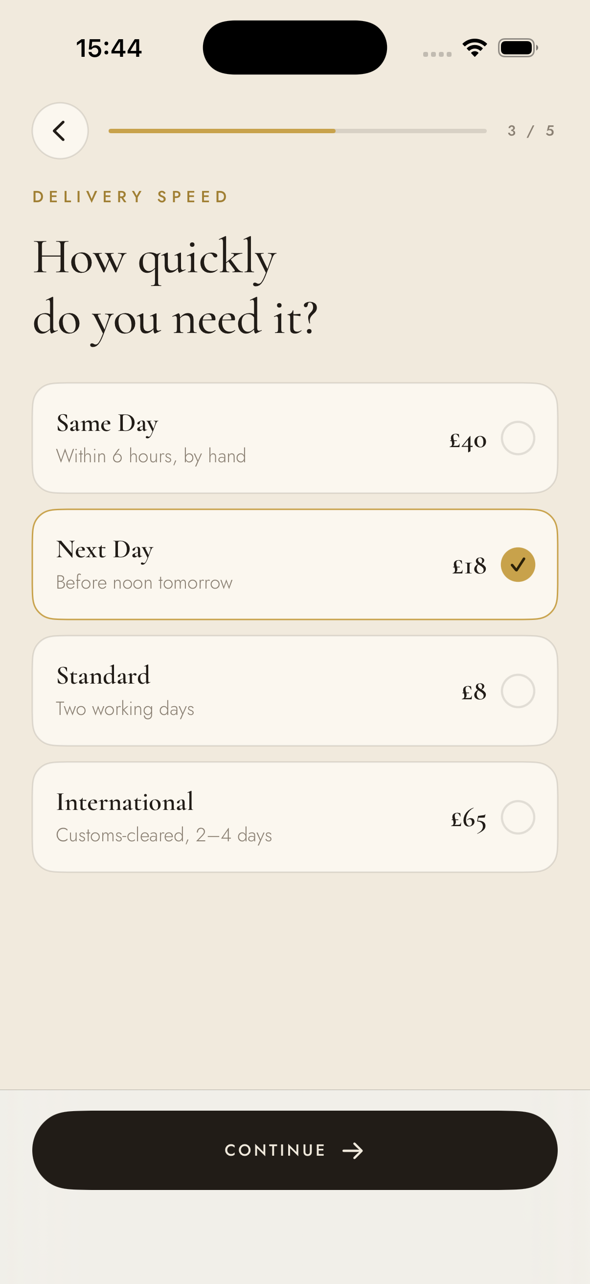 Delivery speed options from same-day to international