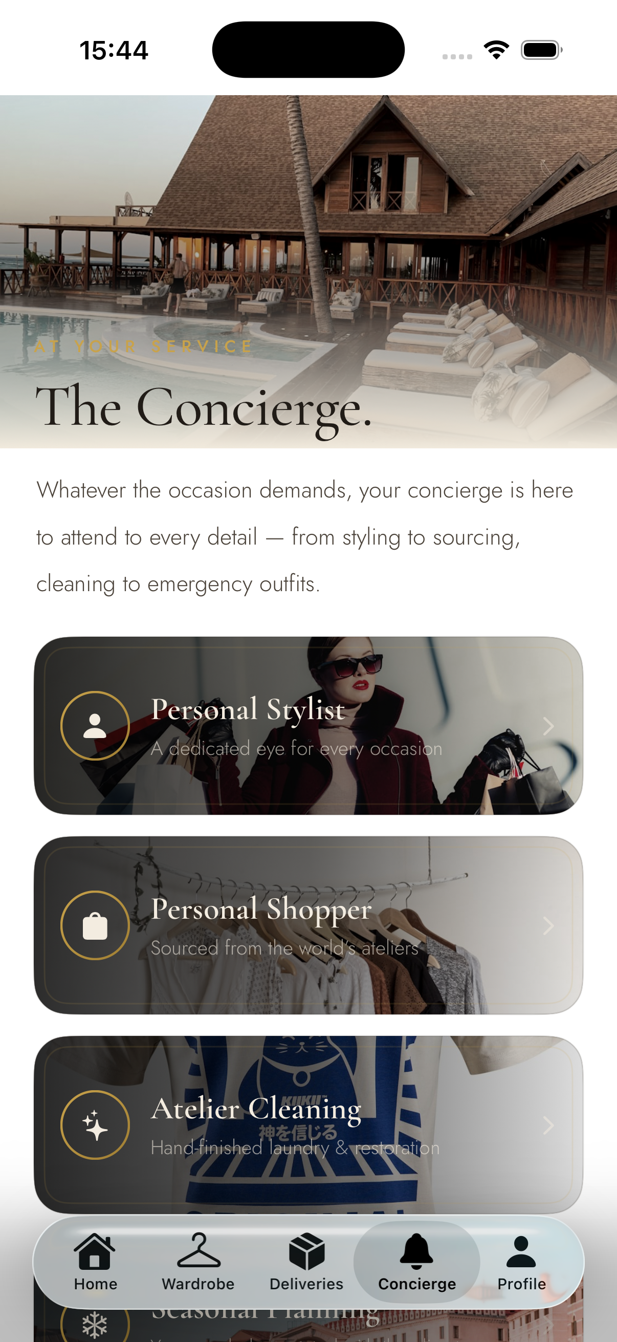 Concierge services including personal stylist, shopper, cleaning, and travel prep
